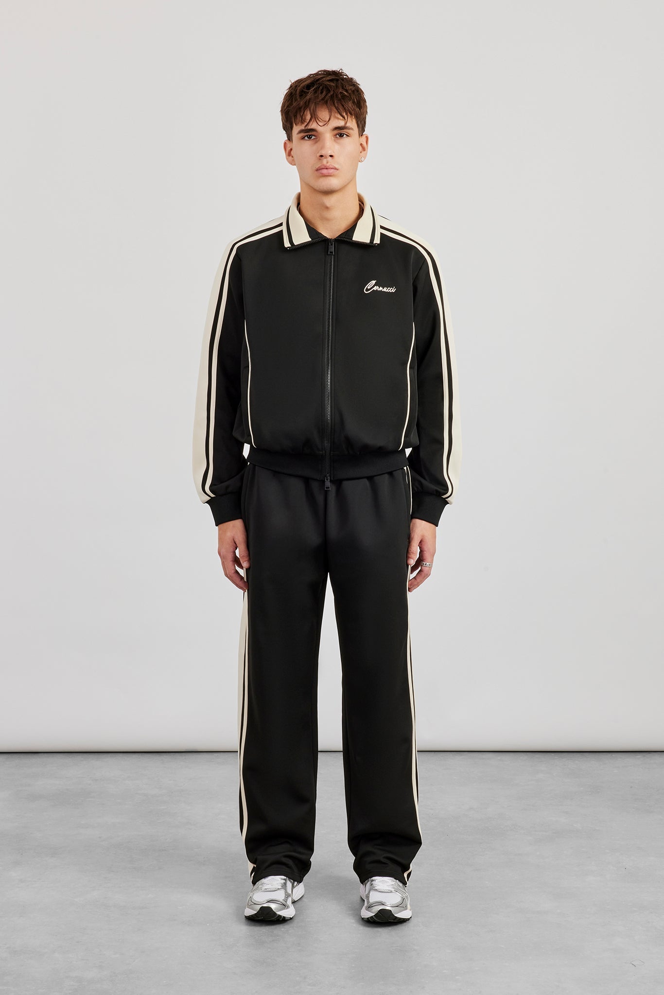Rib Collar Regular Track Jacket & Relaxed Track Pant - Black